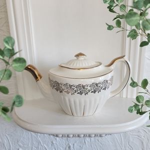 Vintage Georgian Gibsons England Teapot White and Gold